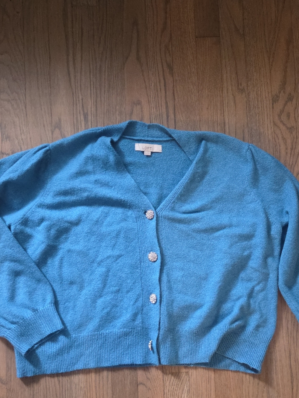 LOFT Teal Blue V-Neck Button Front Cardigan